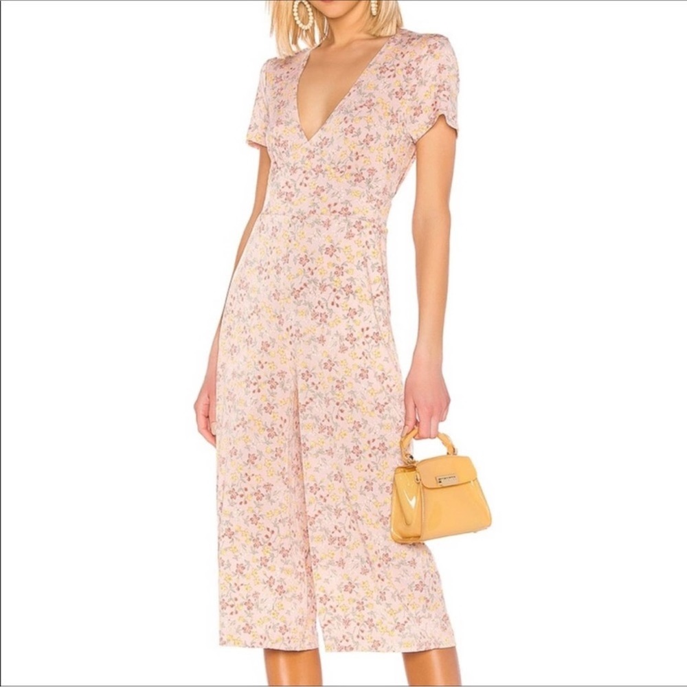 BCBGeneration Pink Floral V Neck Cropped Romper Large